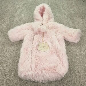 New London & Cole Pink Faux Fur Pom-Pom Bunting Suit 0-6 Months L&CBS-5777 NWT
